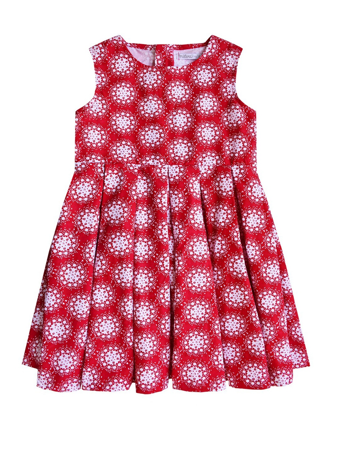 

milou Girls Red & White Printed Pure Cotton Dress