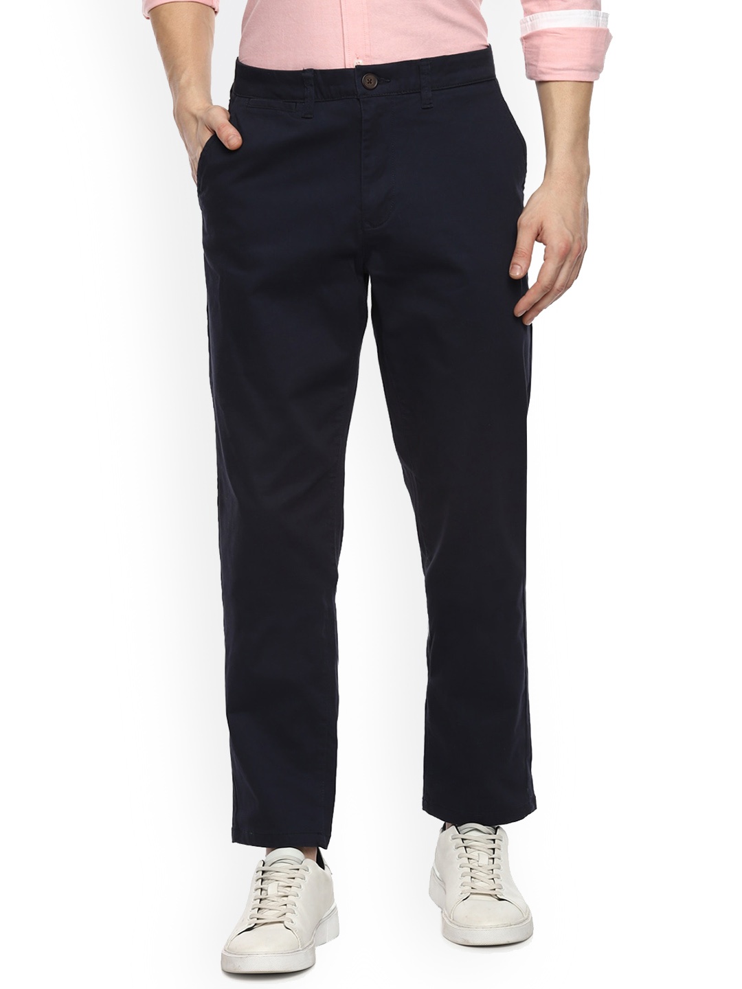 

Crew Clothing Men Navy Blue Solid Cotton Trousers