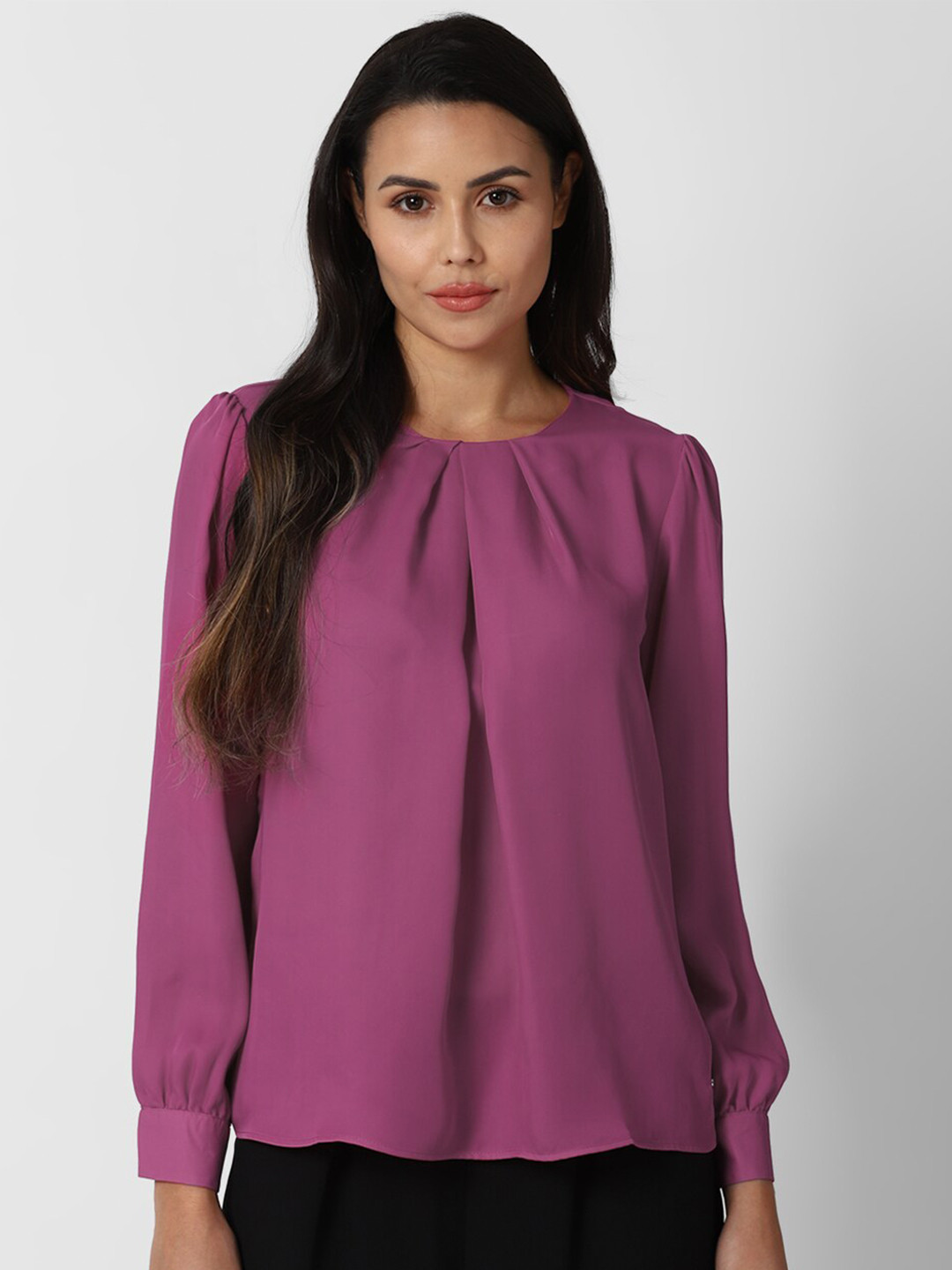 

Van Heusen Woman Purple Solid Cuffed Sleeves Top