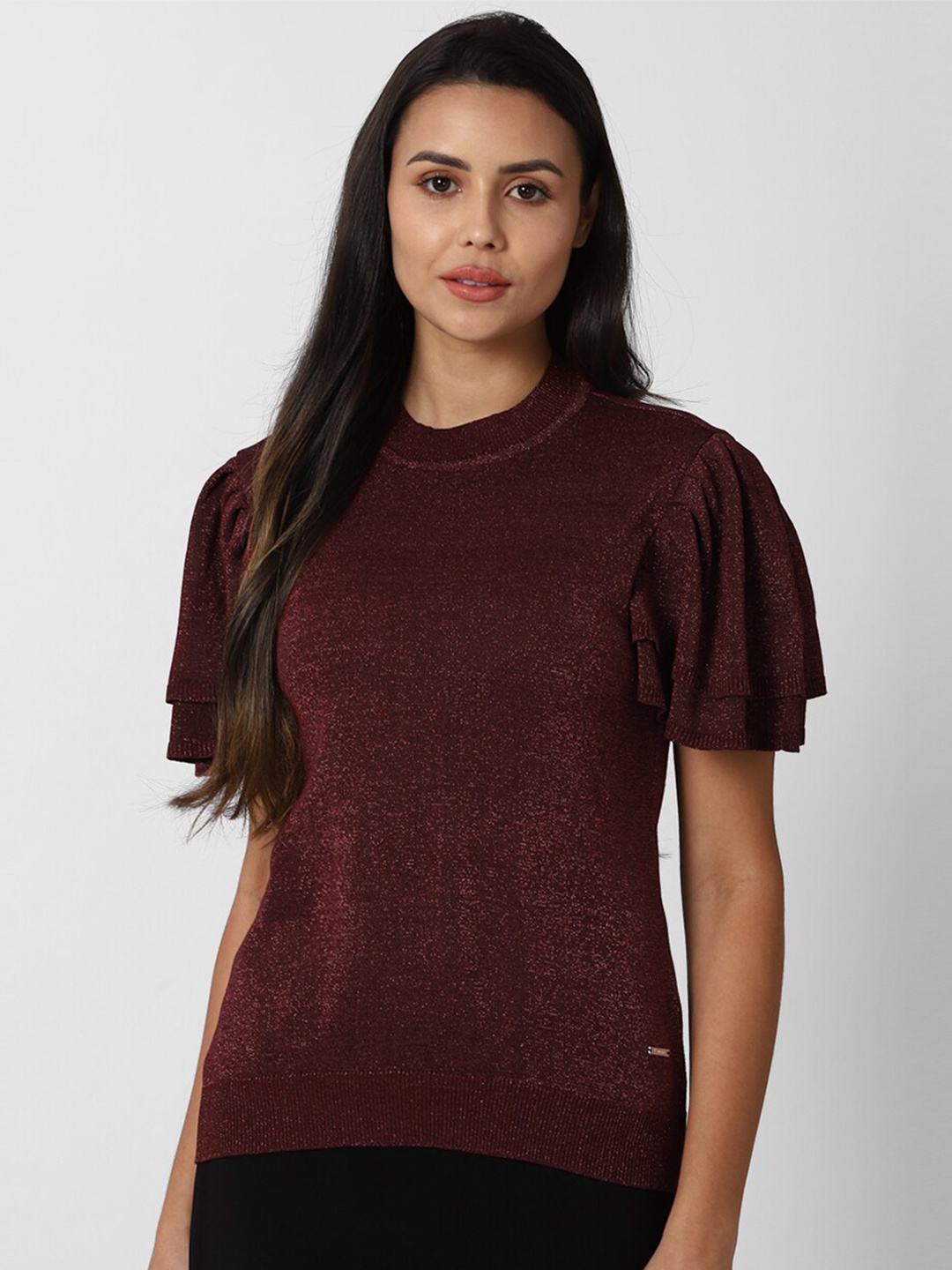 

Van Heusen Woman Maroon Flutter Sleeves Top