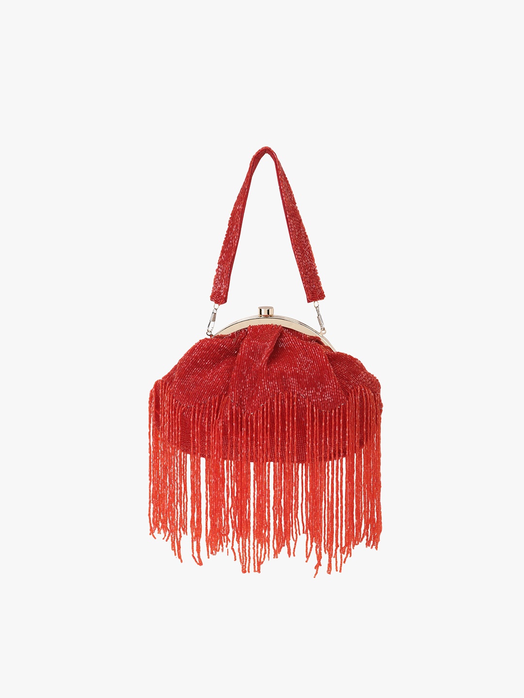 

Anekaant Red Embellished Tasselled Purse Clutch