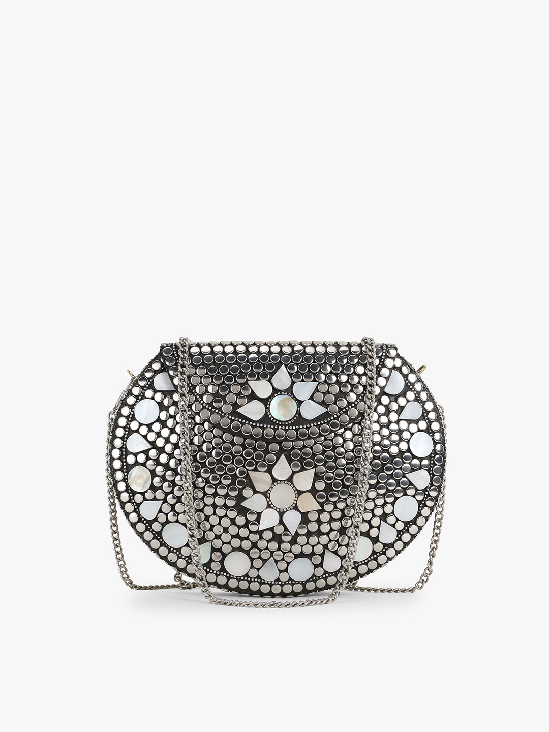 

Anekaant Women Silver-Toned Embellished Half Moon Clutch