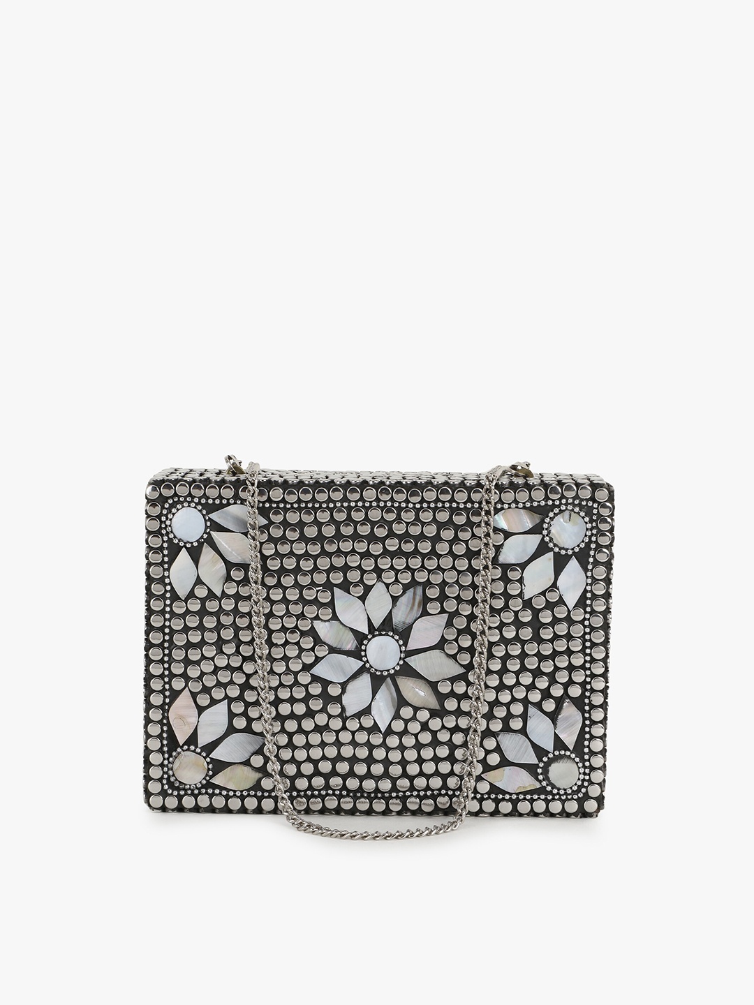 

Anekaant Silver-Toned Embellished Box Clutch