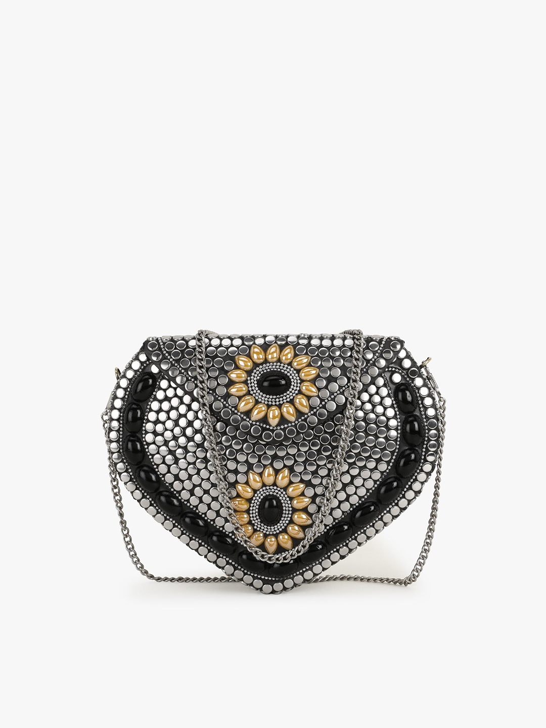 

Anekaant Silver-Toned & Gold-Toned Embellished Box Clutch