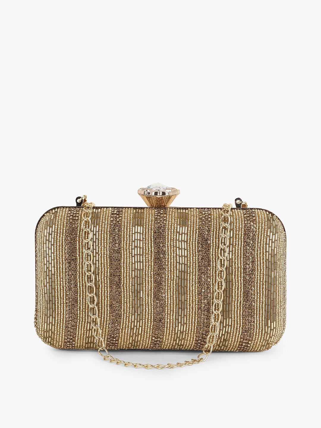 

Anekaant Women Gold-Toned Striped Embellished Box Clutch