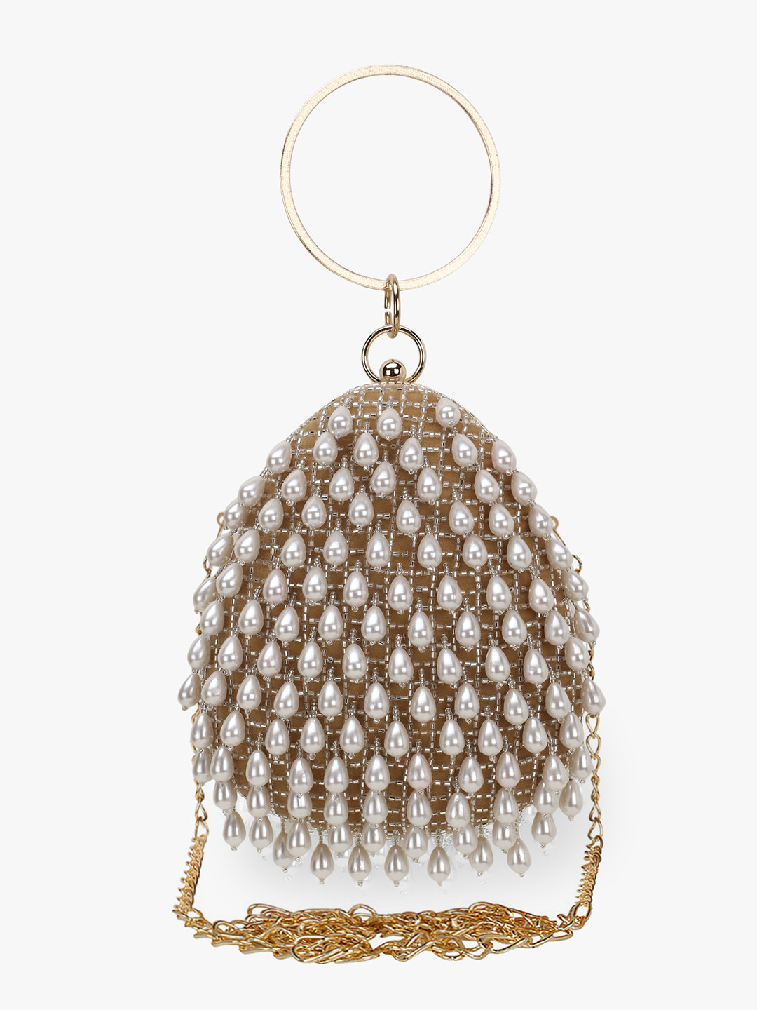 

Anekaant Tan Embellished Tasselled Box Clutch