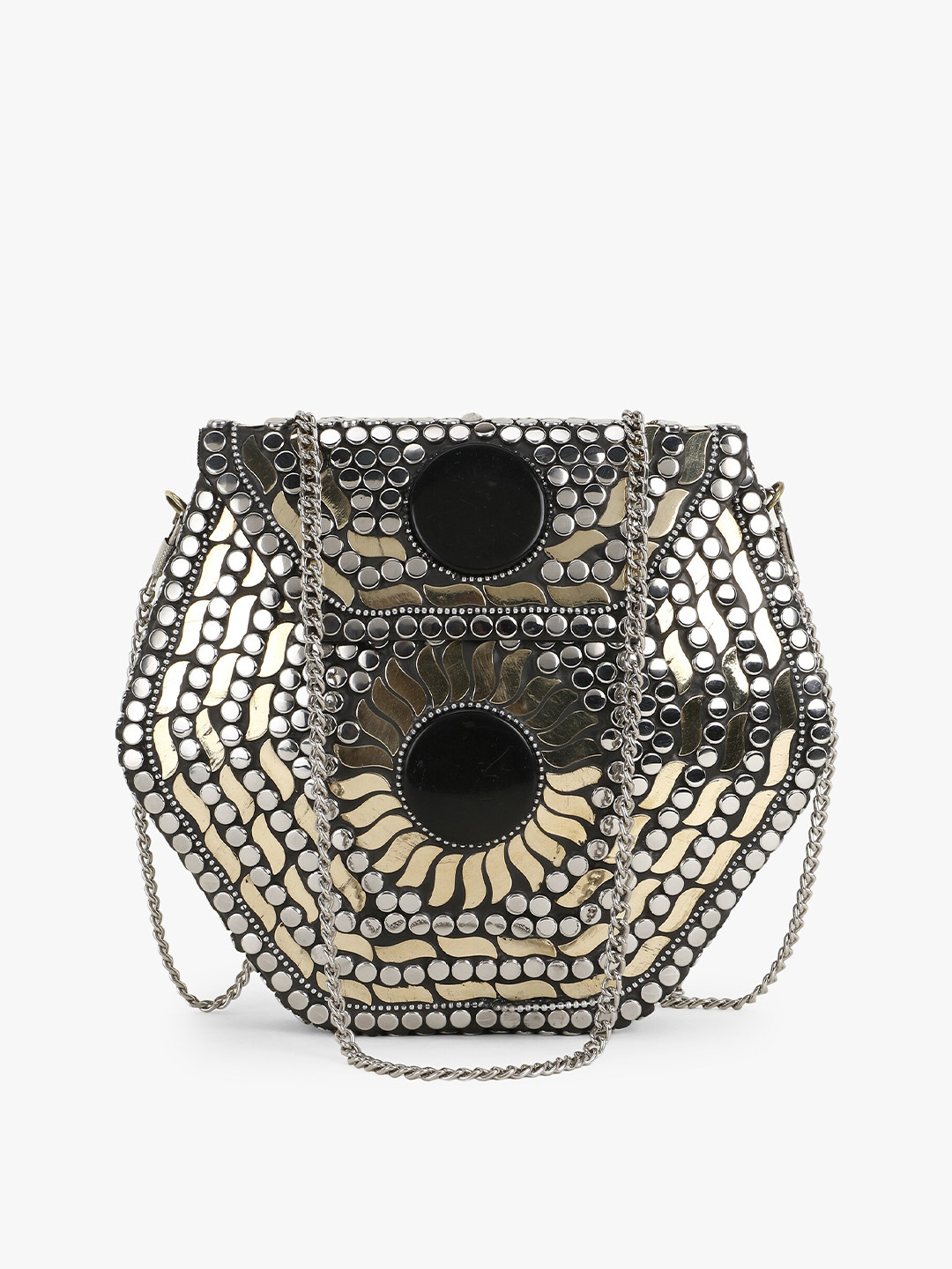 

Anekaant Silver-Toned & Gold-Toned Embellished Box Clutch