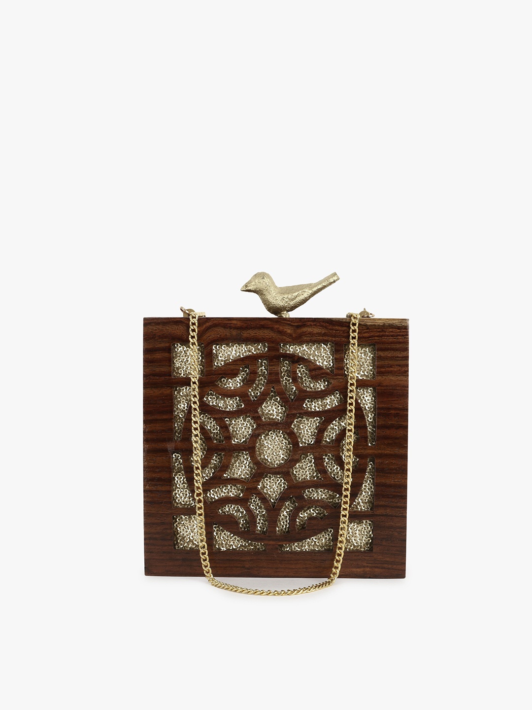

Anekaant Women Brown & Gold-Toned Textured Box Clutch
