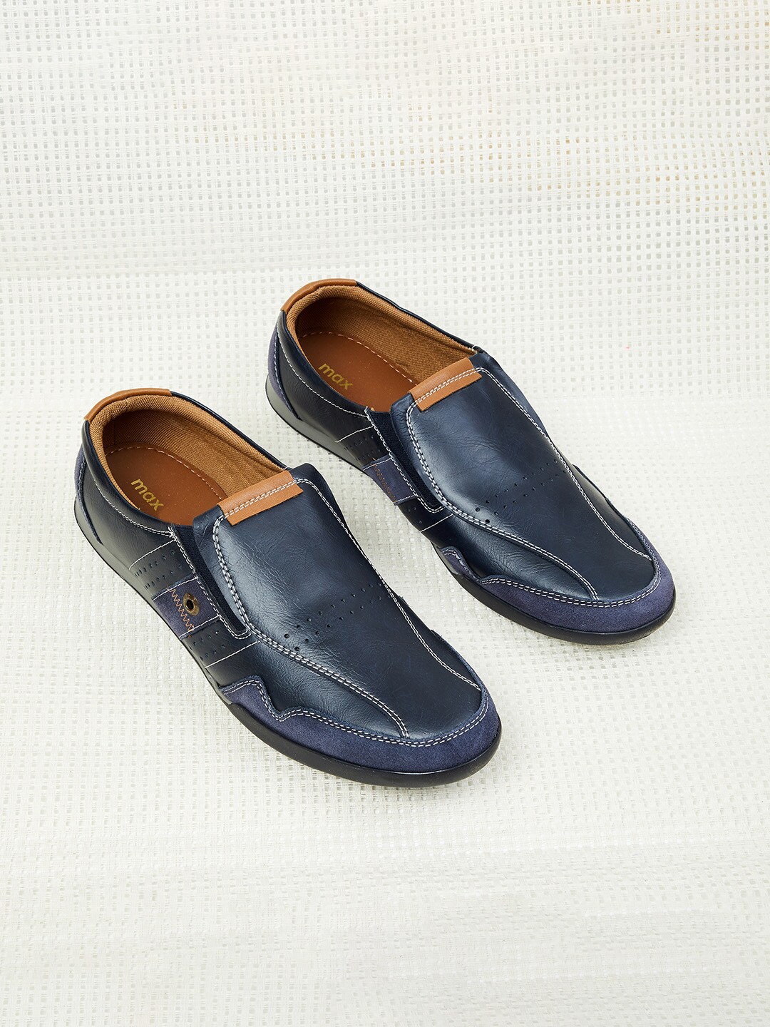 

max Men Navy Blue Colourblocked PU Slip-On Sneakers