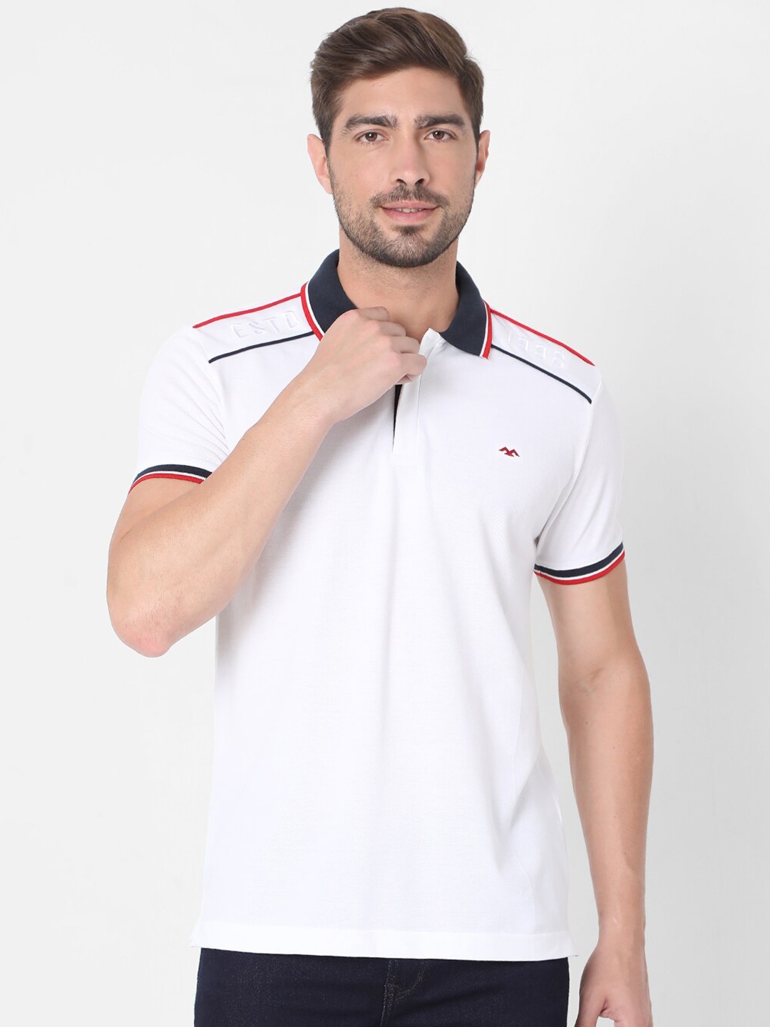 

Mufti Men White Polo Collar Slim Fit T-shirt