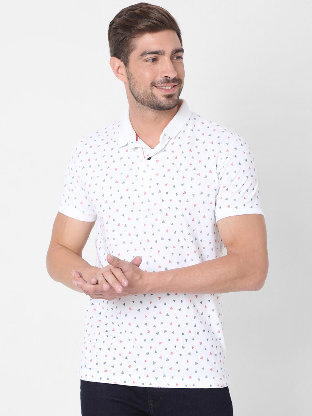 

Mufti Men White Printed Polo Collar Slim Fit T-shirt