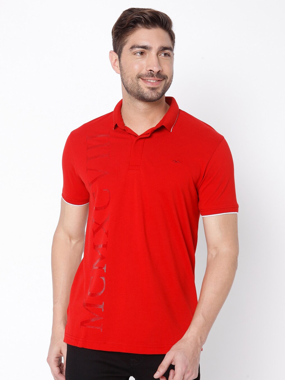 

Mufti Men Red Polo Collar Slim Fit T-shirt