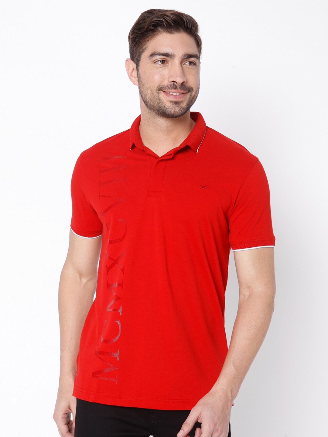 

Mufti Men Red Polo Collar Slim Fit T-shirt