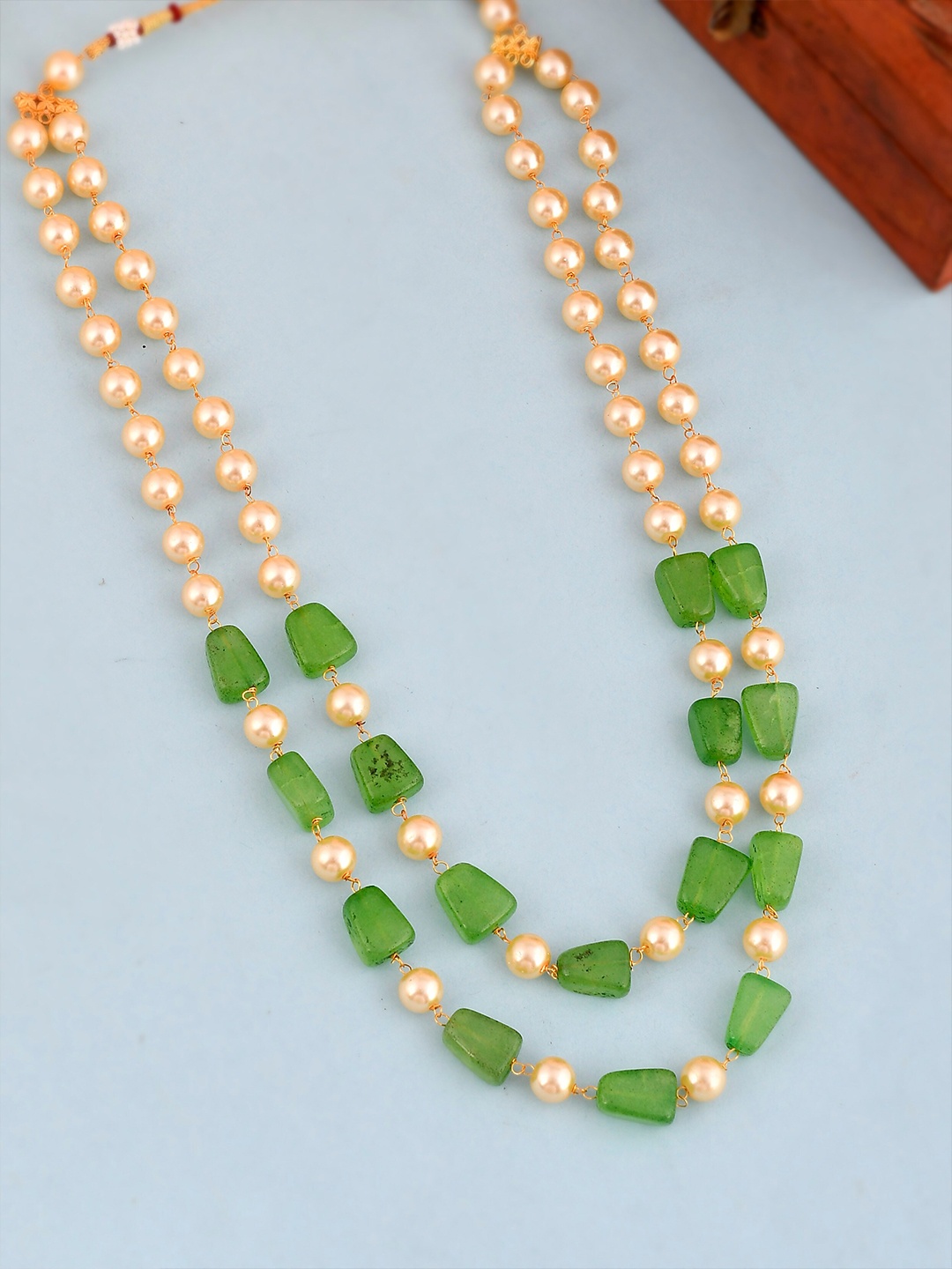 

Silvermerc Designs Gold-Toned & Green Beaded Layered Necklace