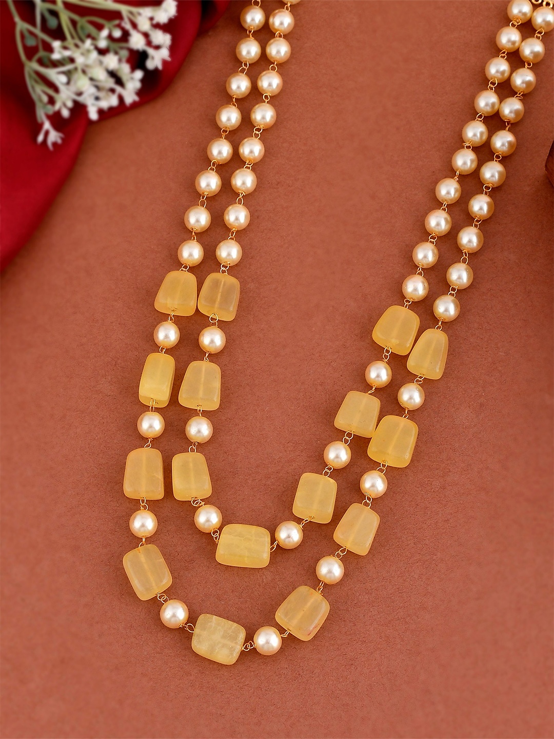 

Silvermerc Designs Gold-Toned & Yellow Beaded Layered Necklace