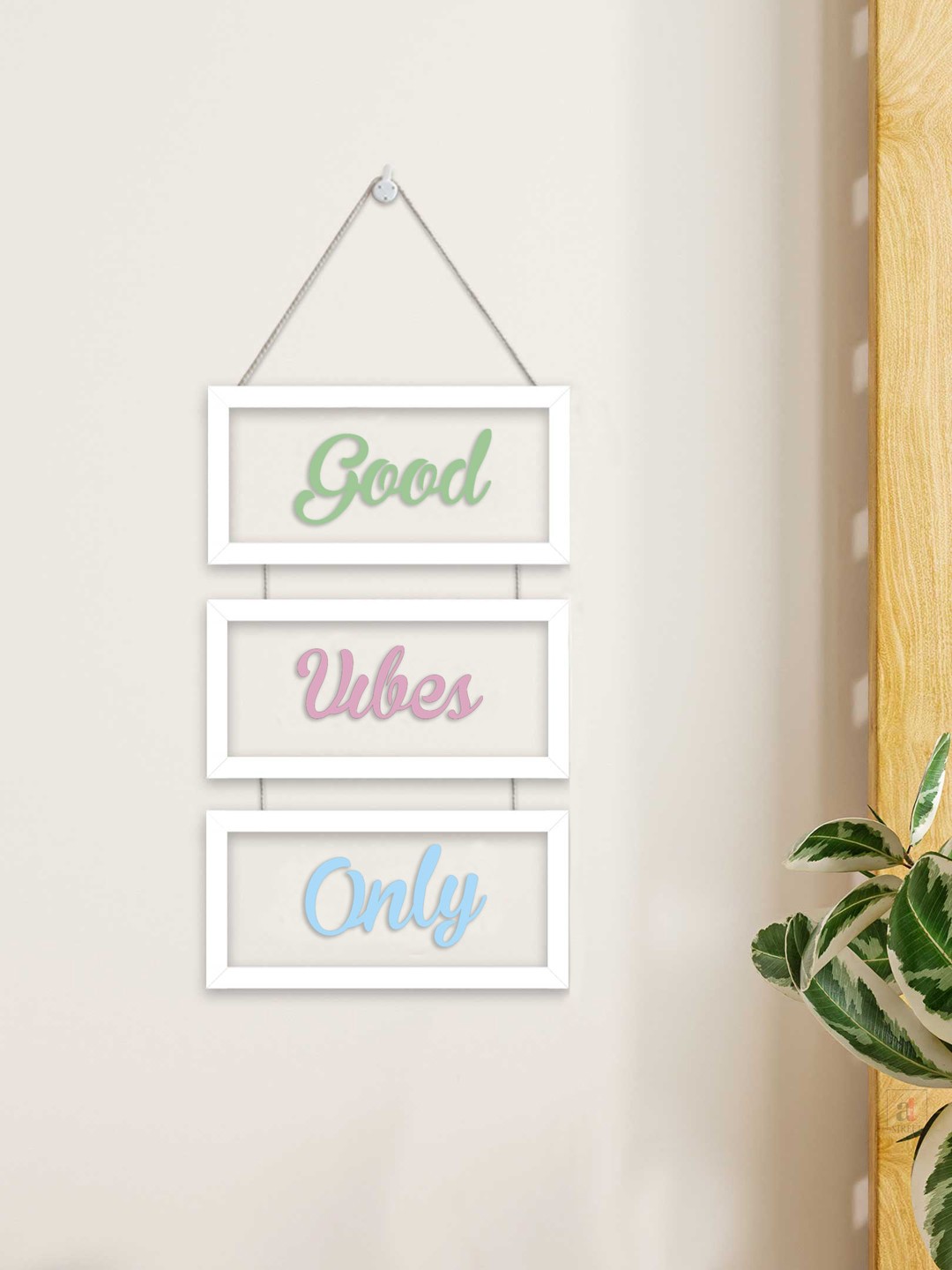 

Art Street Set of 3 Framed MDF Good Vibes Only Wall Hanging Home Decor, Green