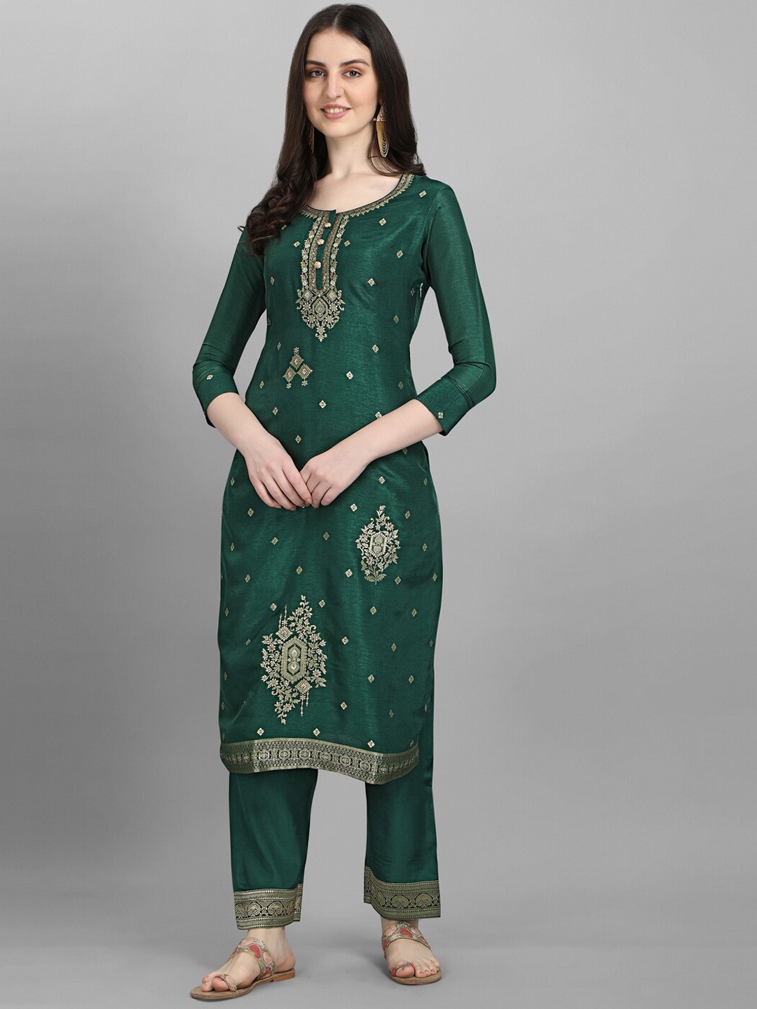 

Seerat Women Green Pure Silk Kurta with Trousers & With Dupatta