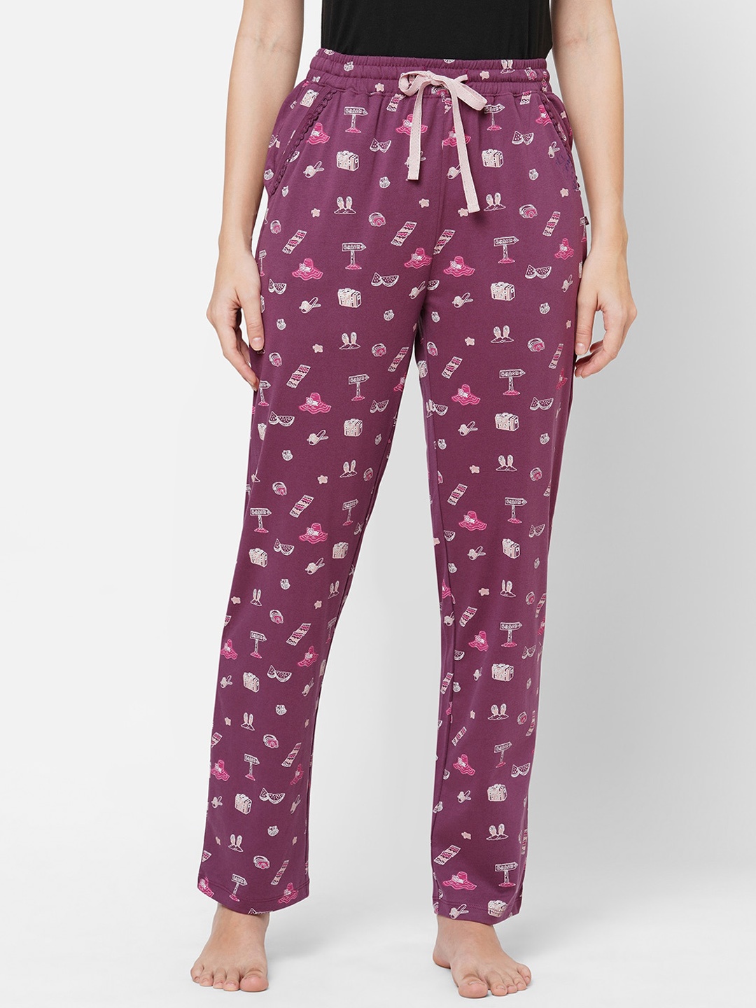 

MAYSIXTY Women Red Cotton Printed Lounge Pants