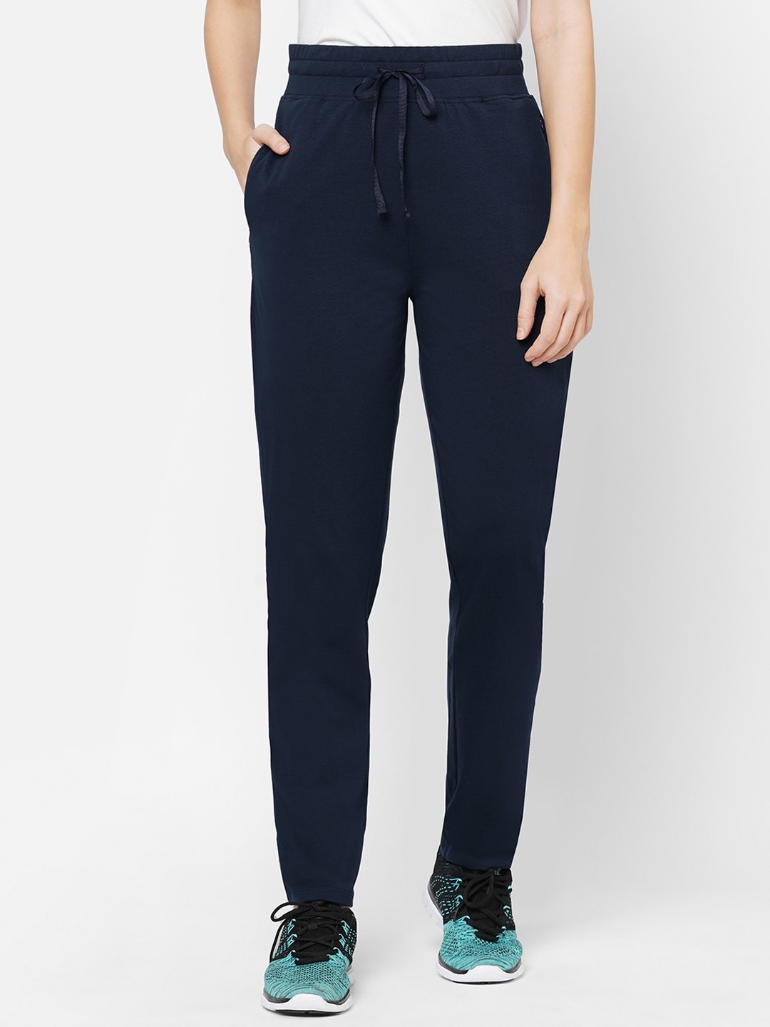 

MAYSIXTY Women Blue Solid Slim-Fit Cotton Track Pants