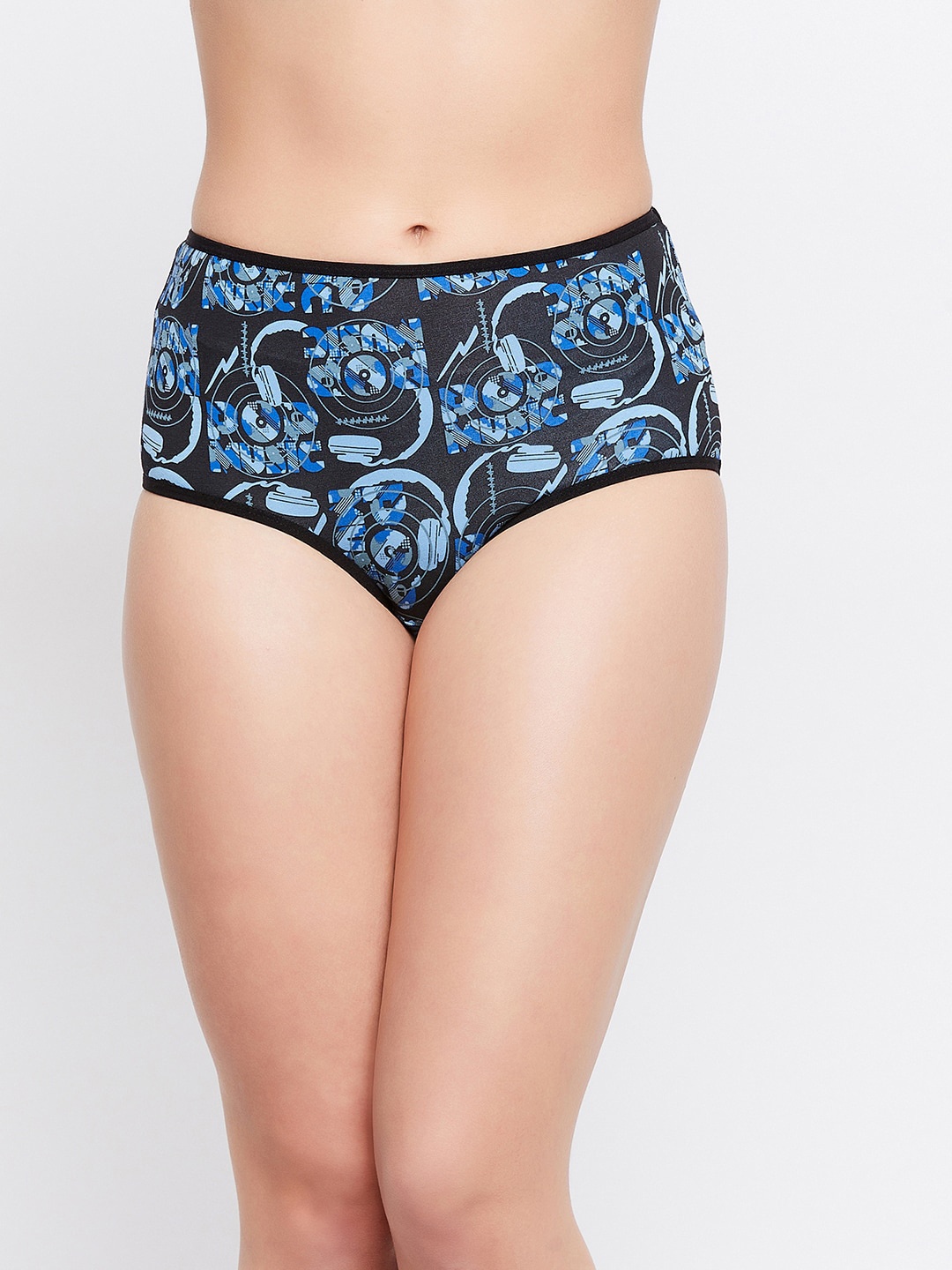 

Clovia Women Black & Blue Printed Cotton Hipster Briefs
