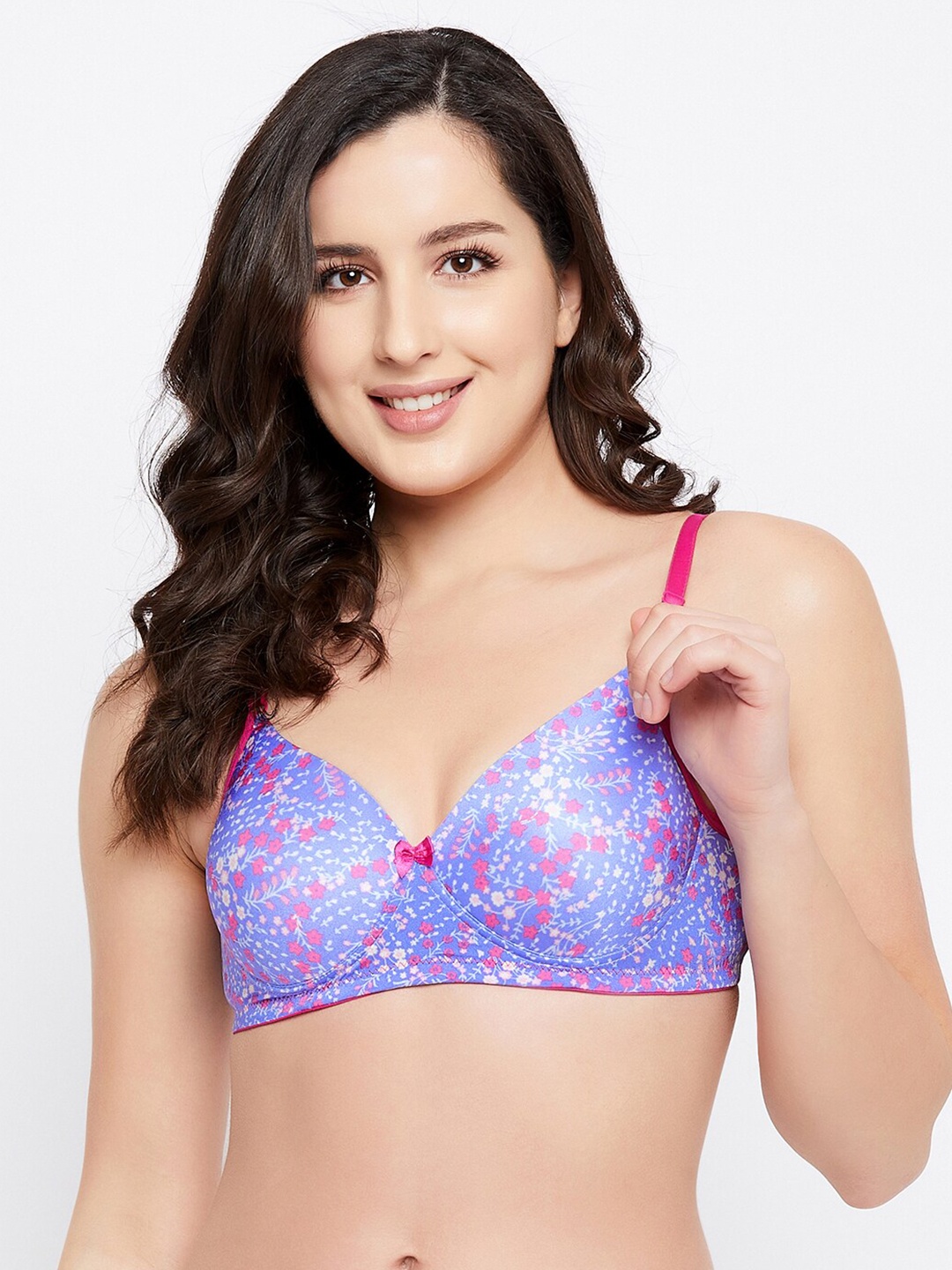 

Clovia Blue & Pink Lightly Padded & Non Wired Floral Bra