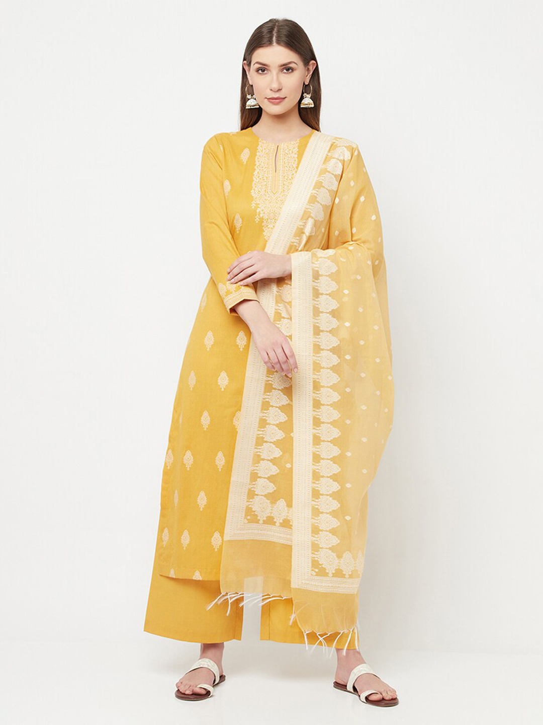 

Safaa Yellow & White Chikankari Embroidered Unstitched Dress Material