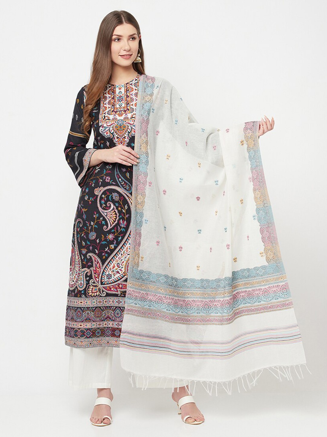 

Safaa Black & White Unstitched Dress Material