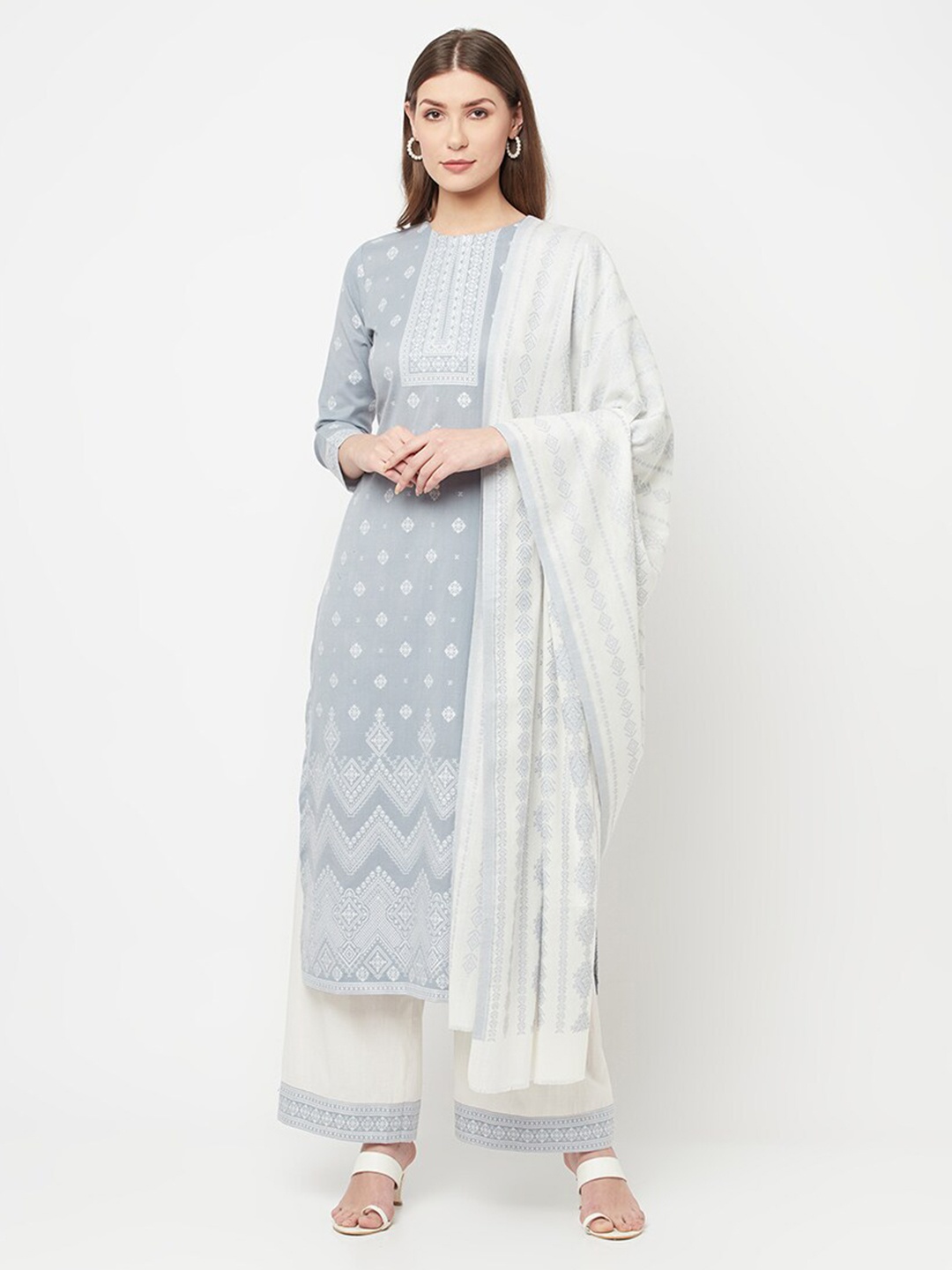 

Safaa Grey & White Unstitched Dress Material