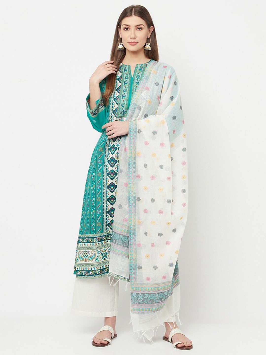 

Safaa Sea Green & White Unstitched Dress Material