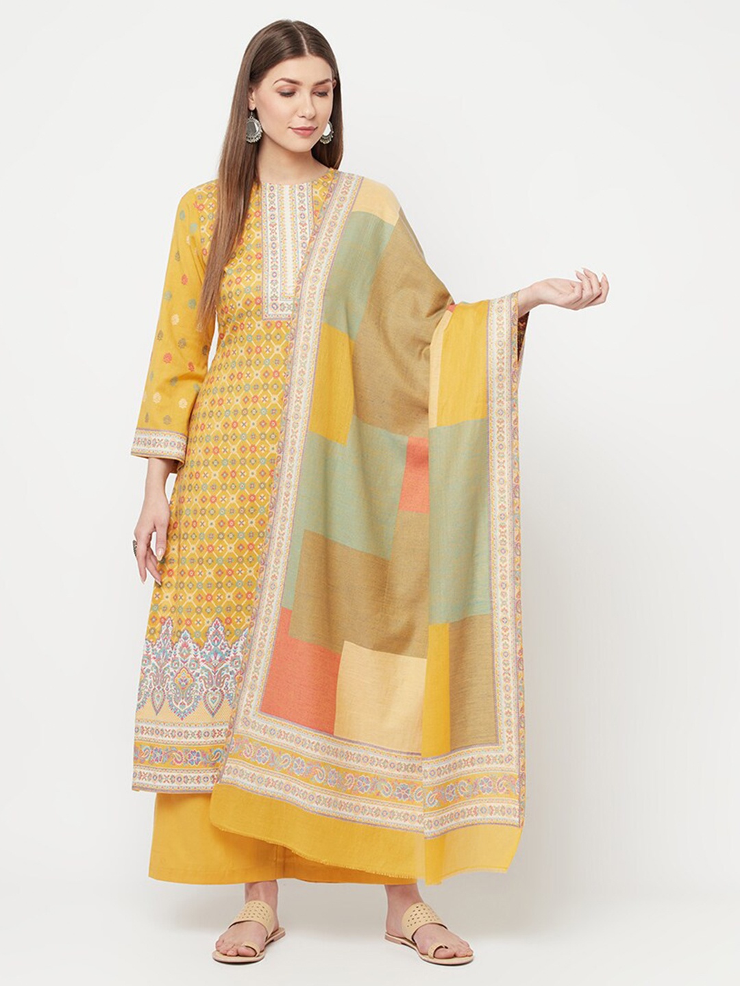 

Safaa Yellow Unstitched Dress Material