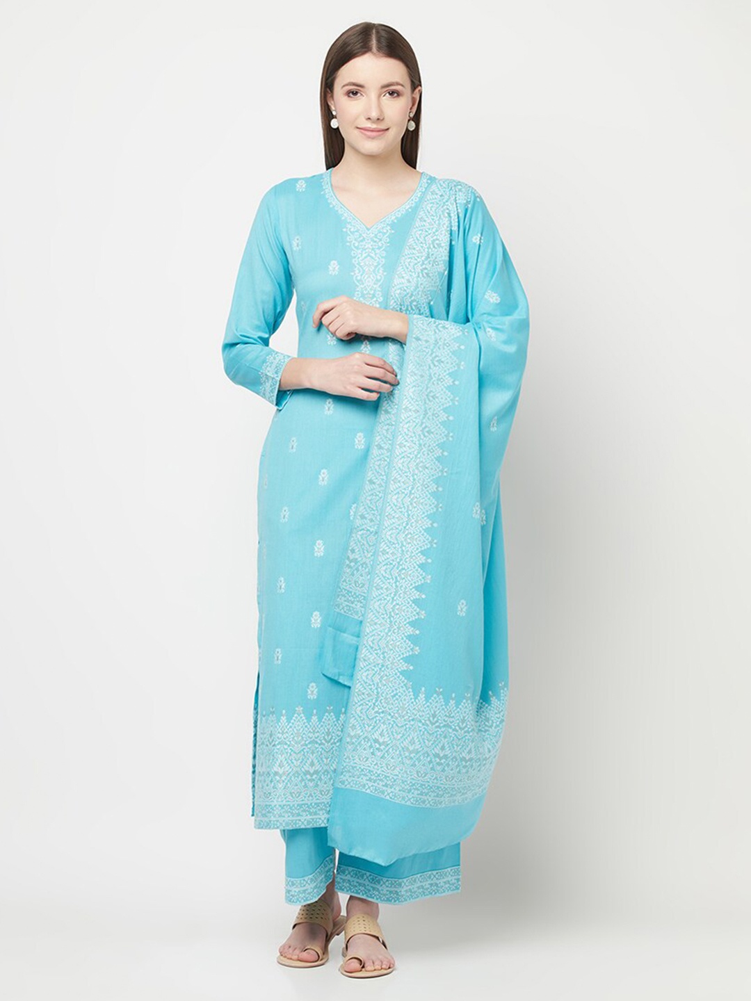 

Safaa Blue Unstitched Dress Material