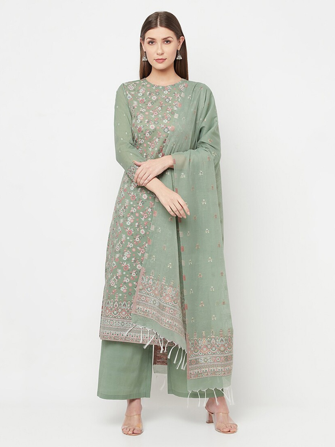 

Safaa Green & Pink Unstitched Dress Material