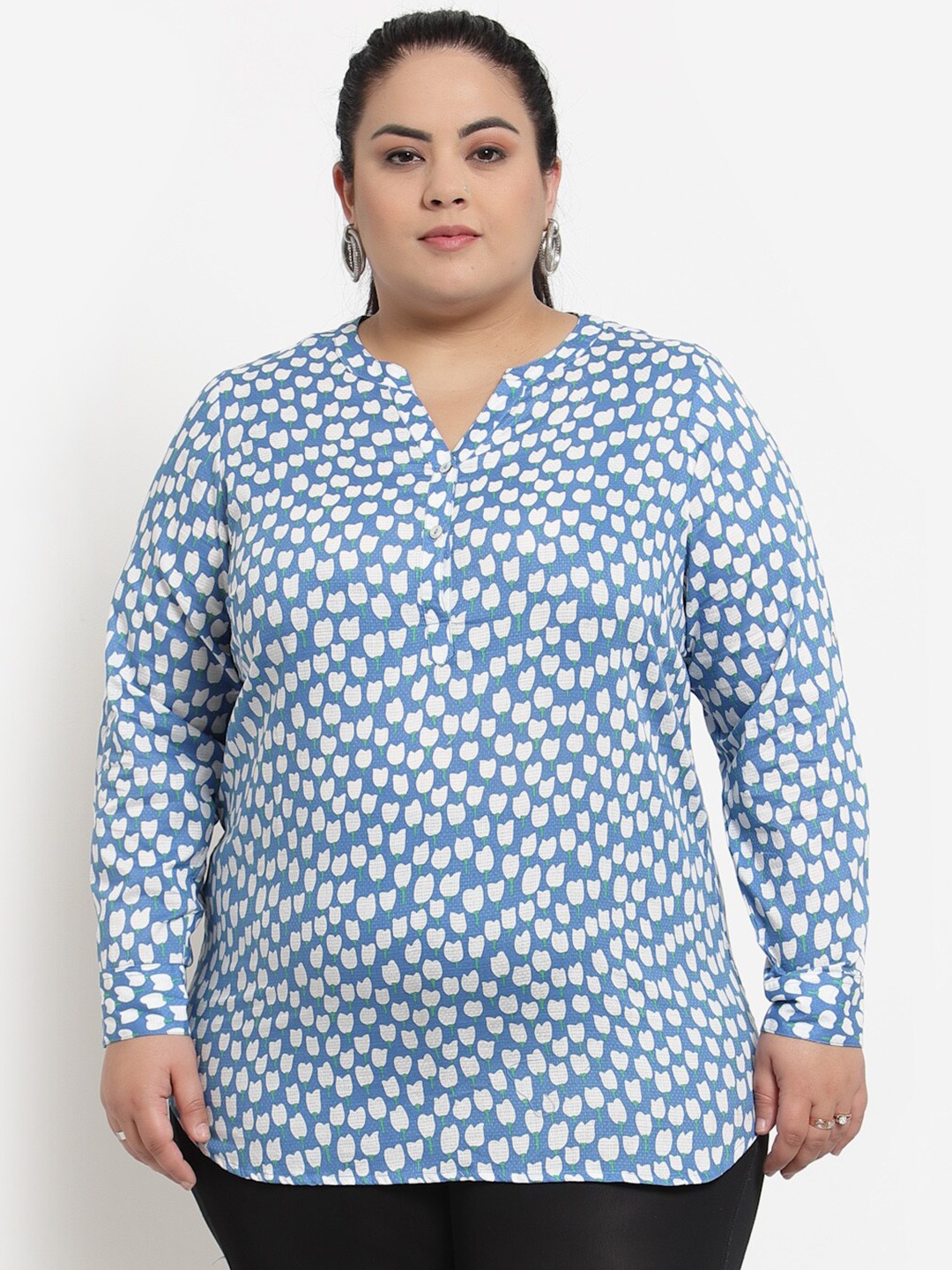 

plusS Plus Size Women Blue Printed Top