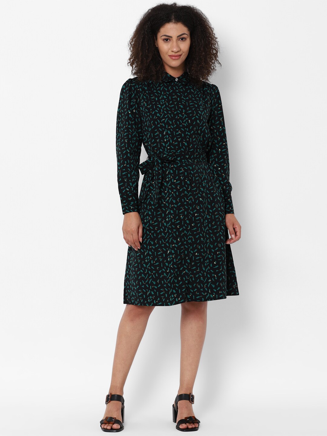 

Allen Solly Woman Green & Black Printed Shirt Dress