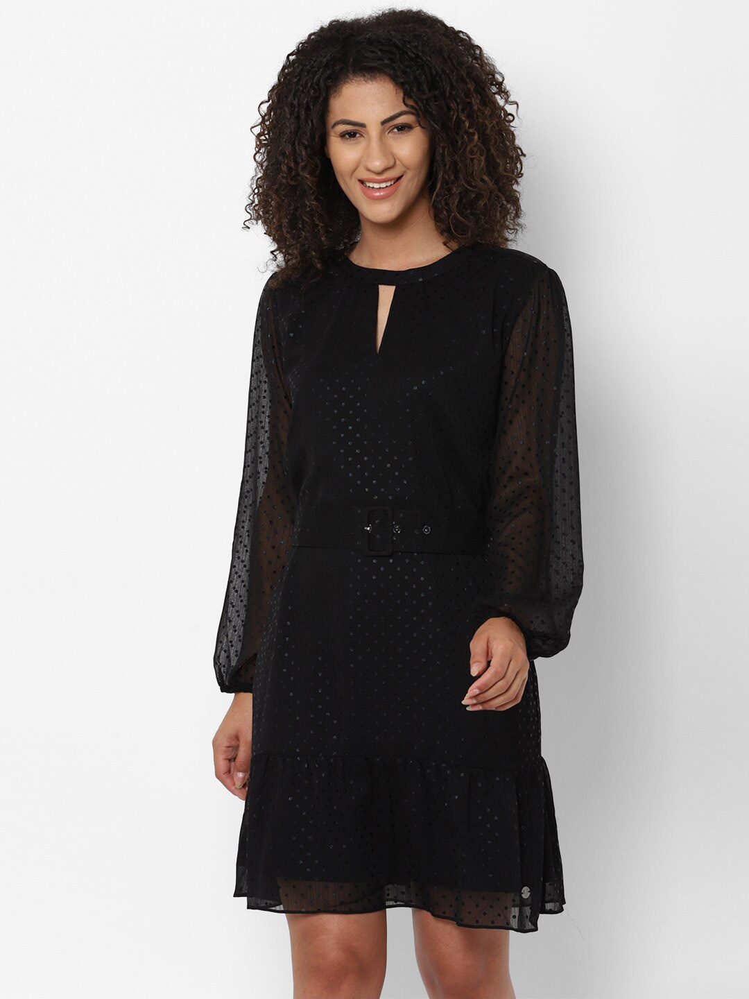 

Allen Solly Woman Black Keyhole Neck A-Line Dress