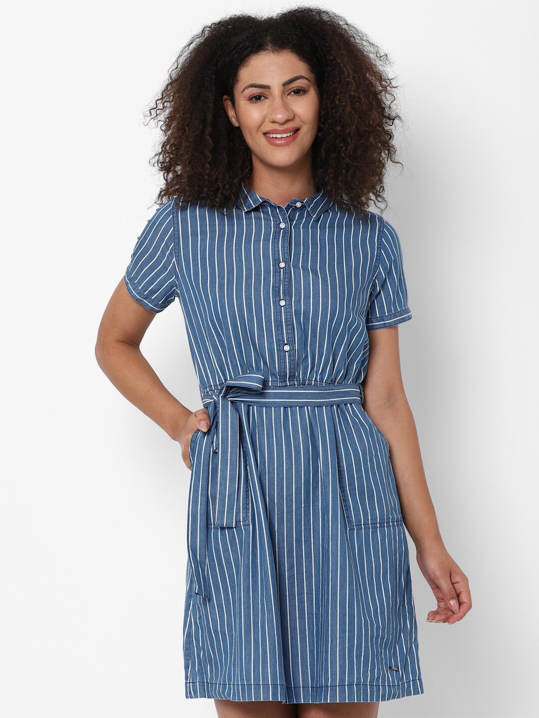 

Allen Solly Woman Blue Striped Shirt Dress