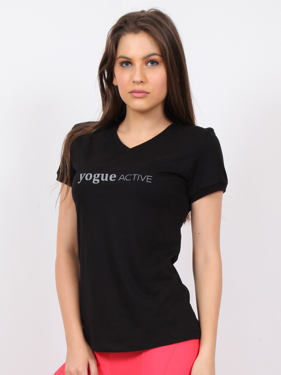 

Yogue Activewear Women Black Typography V-Neck Cotton Outdoor T-shirt
