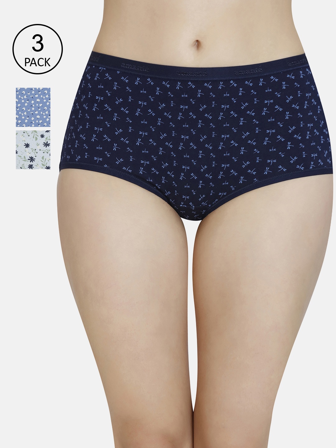 

Amante Women Pack of 3 Printed High-Rise High Waist Basic Briefs, Multi