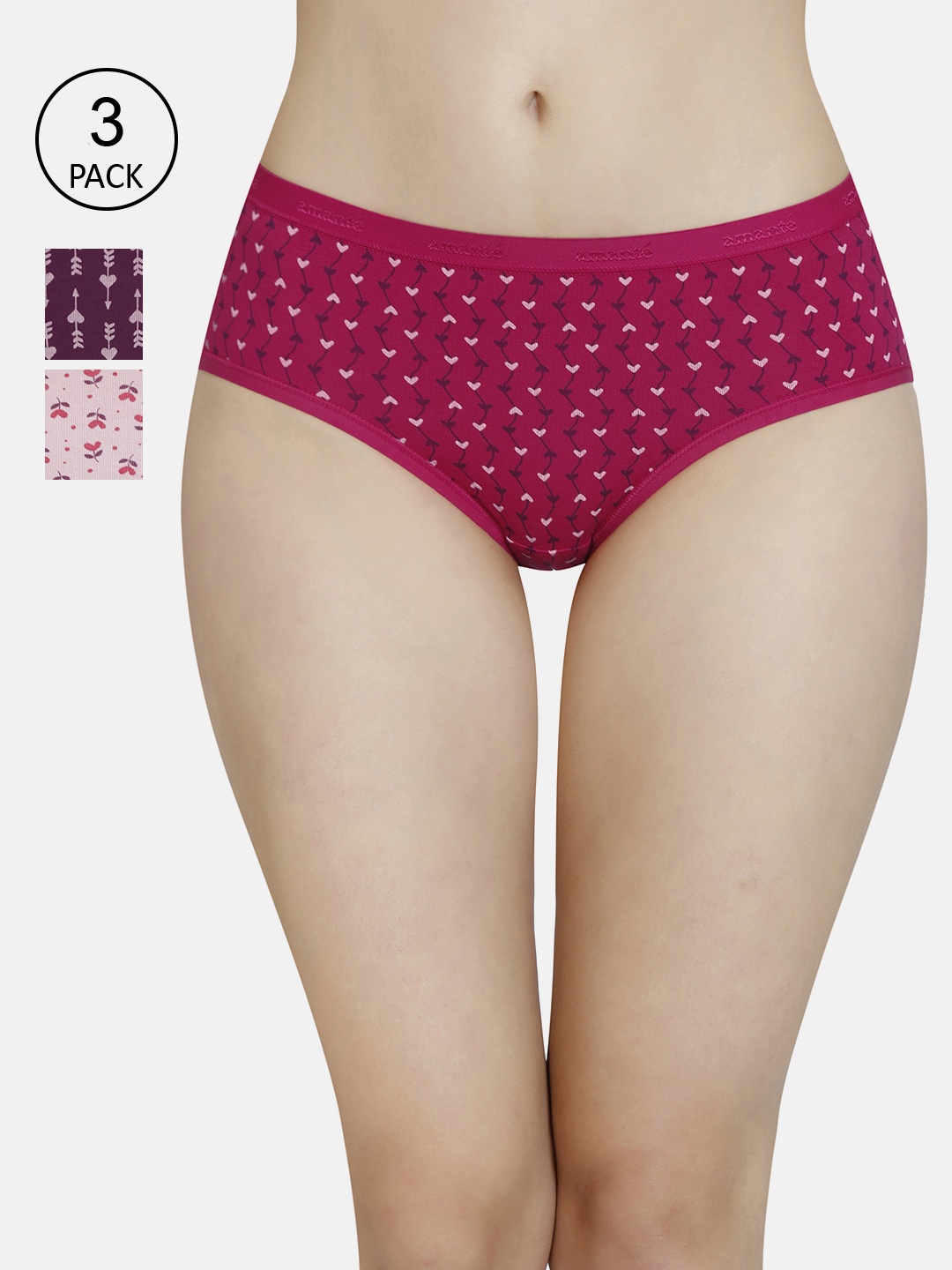 

Amante Women Pack of 3 Printed Low Rise Hipster Briefs, Maroon