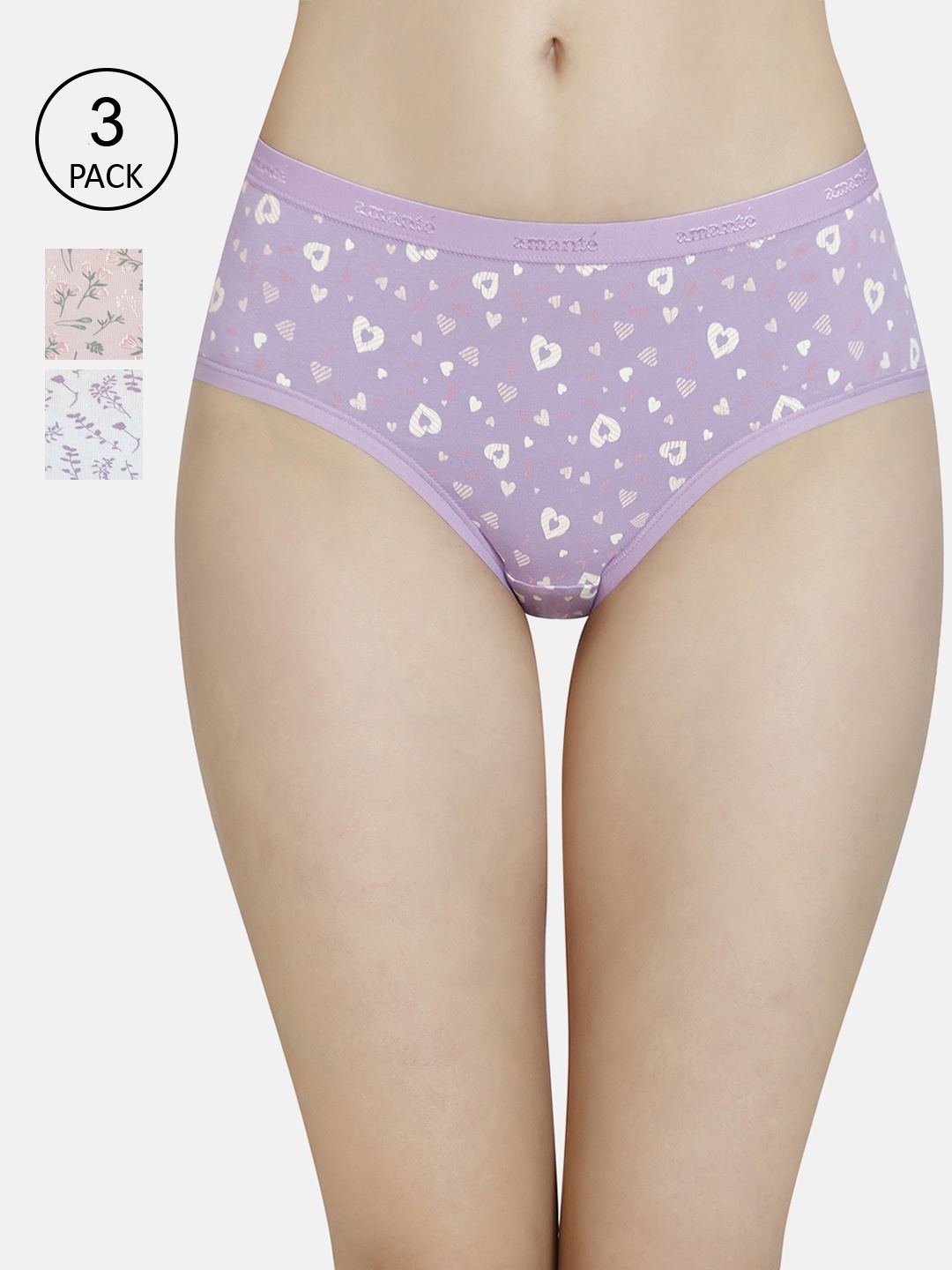 

Amante Women Pack of 3 Printed Low Rise Cotton Hipster Briefs PPK43101-C416, Multi