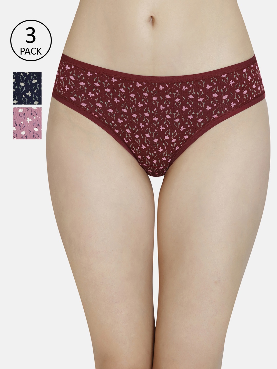 

Amante Women Pack of 3 Printed Low Rise Bikini Brief - PPK33102, Maroon