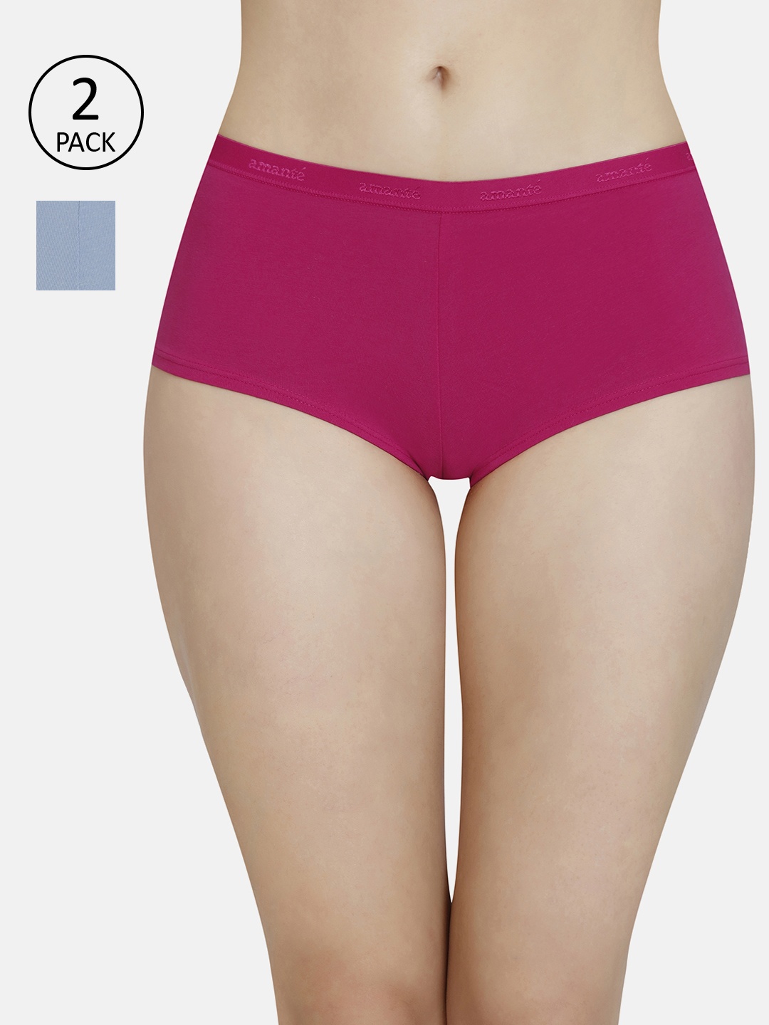 

Amante Women Pack of 2 Solid Low-Rise Boy Shorts PPK62001, Assorted