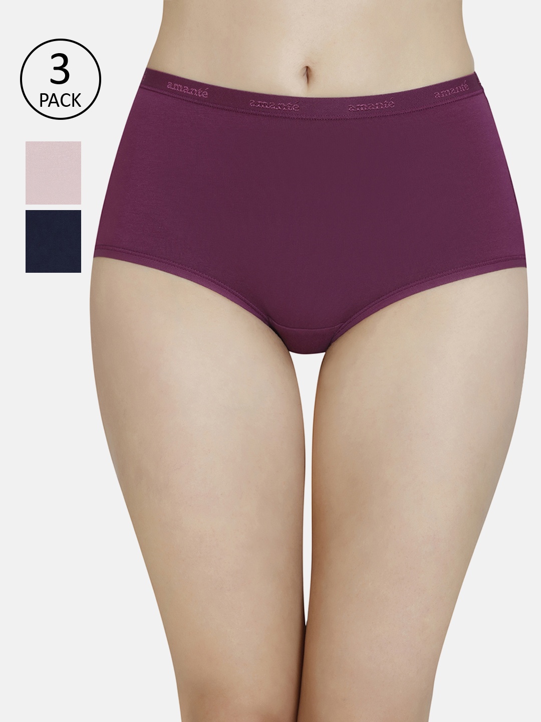 

Amante Women Solid Pack of 3 High Rise High Waist Basic Brief - PPK53001, Assorted