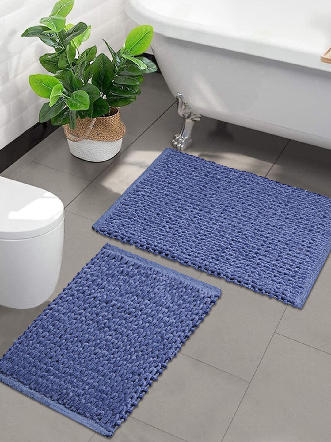 

Saral Home Set Of 2 Blue Solid 210 GSM Bath Rugs