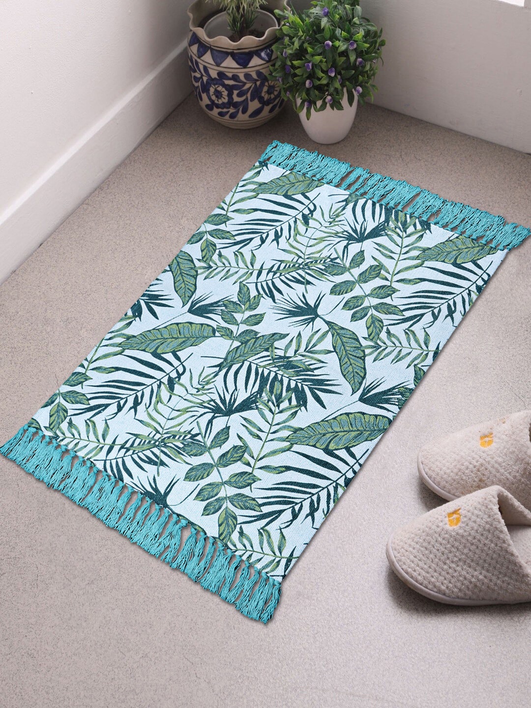 

Saral Home Set Of 2 Blue & Green Printed Cotton Dhurries