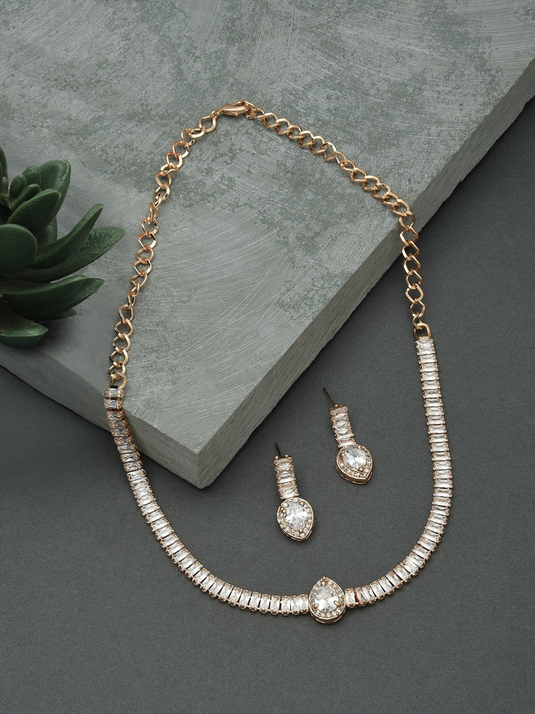 

AMI Women Rose Gold-Plated & CZ Stone-Studded Jewellery Set