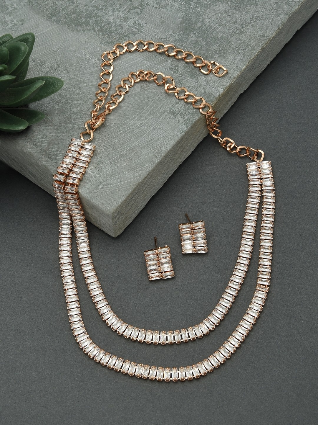 

AMI Women Rose Gold-Plated Stone Studded Brass Jewellery Set