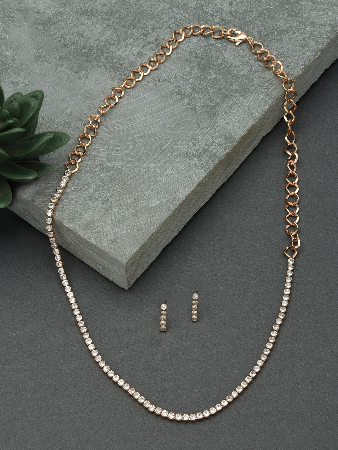 

AMI Rose Gold-Plated & White CZ-Studded Contemporary Cubic Jewellery Set