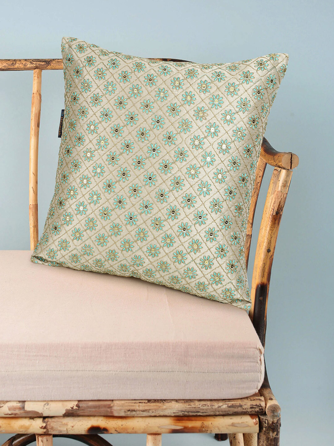 

Mezposh Gold-Toned & Olive Green Floral Square Cushion Covers