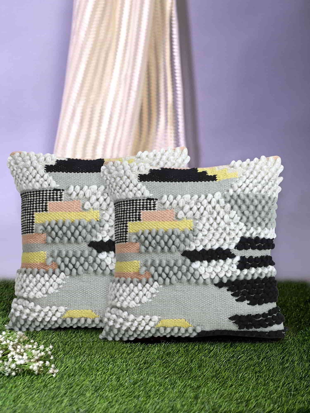 

Mezposh Grey Set of 2 Square Cushion Covers